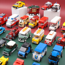 Mini coche de policía de ciudad, taxi, autobús, camión Cooper, autobús londinense, bloques de construcción, juguetes