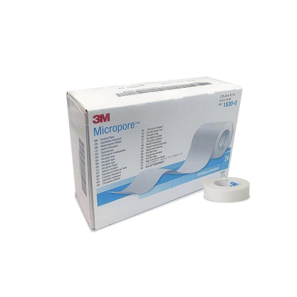 3M Micropore Surgical Tape, Hypoallergenic, White, 2.4cm x 9.1m, Pack of 1