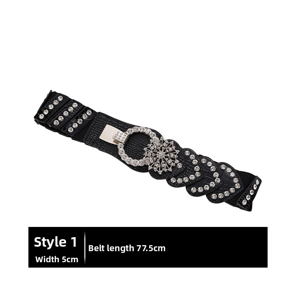 (A) Trendy Water Drill Ultra Wide Belt With Elastic Crystal Waistband Embellishments-image-OPC-PHDJMX7-NEW