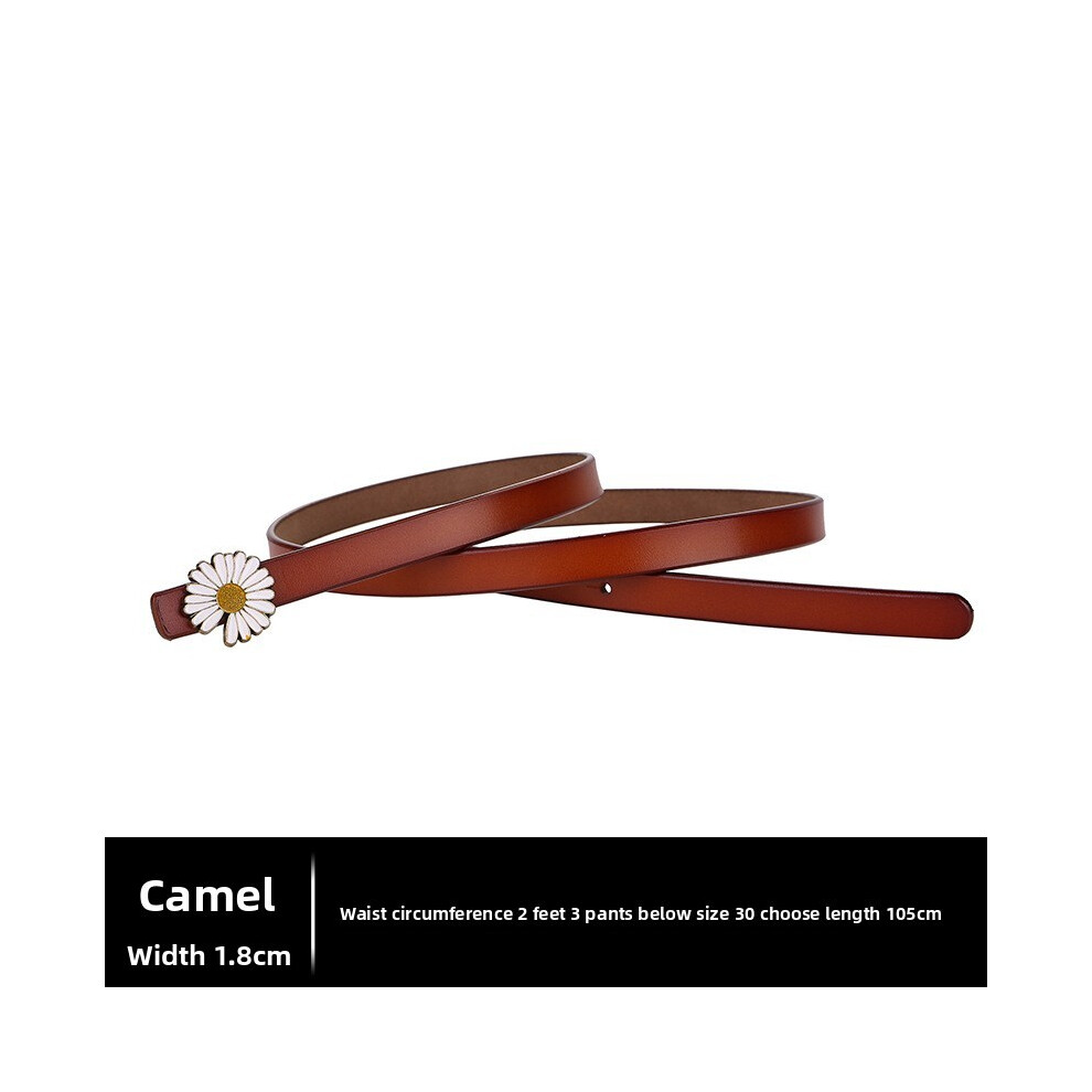 (Camel) Genuine Womens Leather Belt Daisy Metal Buckle Jeans Waist Belt Decoration-image-OPC-PHDJND9-NEW
