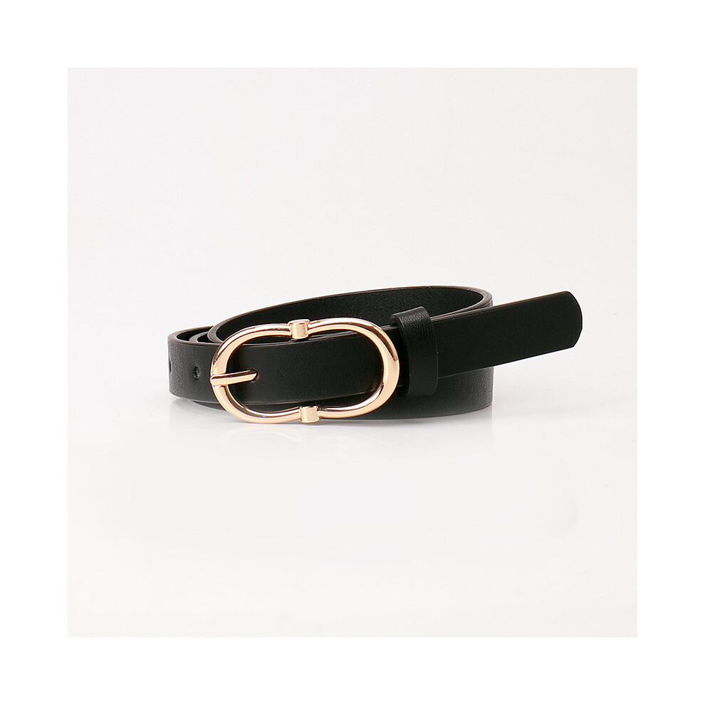 (Black) Slim Womens Elegant Faux Leather Waist Belt With Alloy Closure Daily Commuting For