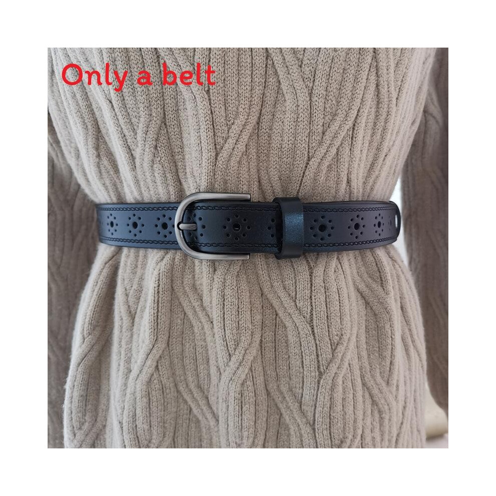 (Black, 105cm) Needle Buckle Fashionable Belt Belt For Women With Hollow Design Out Design-image-OPC-PHDJNKF-NEW