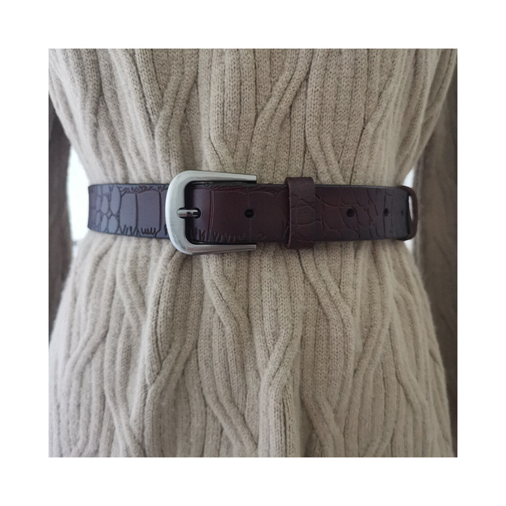 (Brown, 115cm) Elegant Belt Leather For Women With Alligator Pattern And Needle Buckle Design-image-OPC-PHDJNQQ-NEW