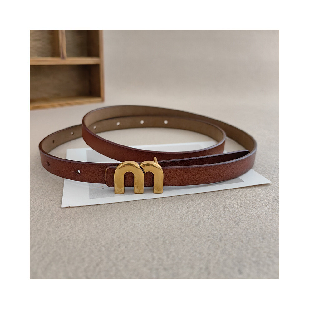 (Light Brown) Minimalist Fashionable Womens Genuine Leather Belt Mshaped Belt Metal Buckle