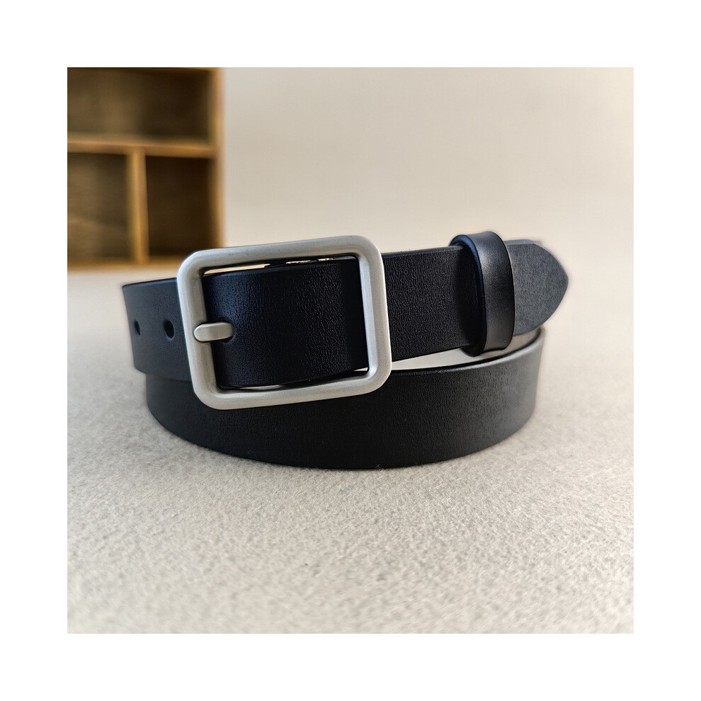 (Black, 115cm) Casual Womens Leather Waist Belt With Silver Square Buckle Design Use For Daily-image-OPC-PHDJQBS-NEW