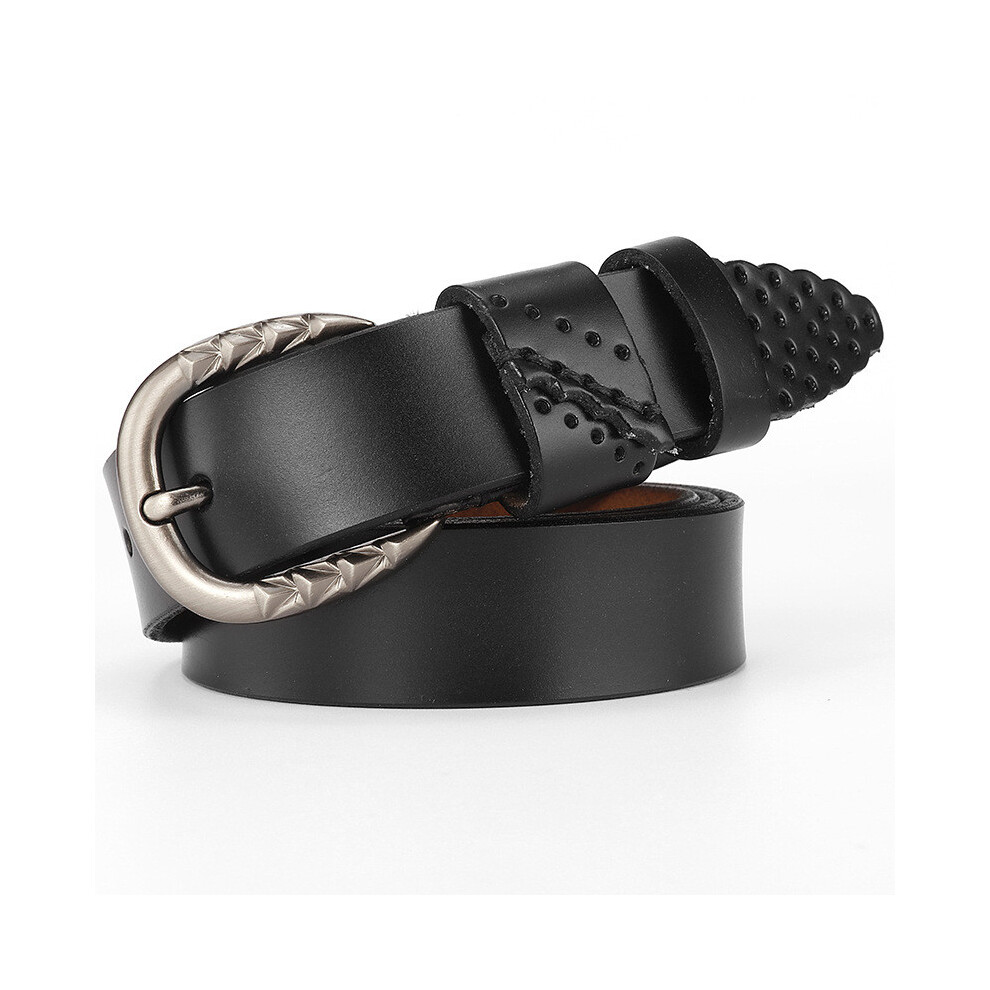 (Black, 105cm) Cowhide Waist Womens Belt With Metal Pin Buckle Dress Suit Belt Shapewear-image-OPC-PHDJQY8-NEW