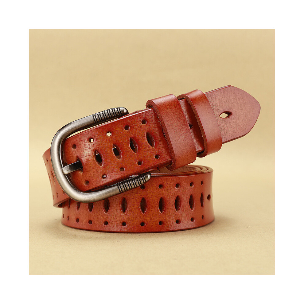 (Brown, 105cm) Leather Fashionable Waist Belt Hollow Pattern Metal Pin Outfits Closure Casual-image-OPC-PHDJRNG-NEW