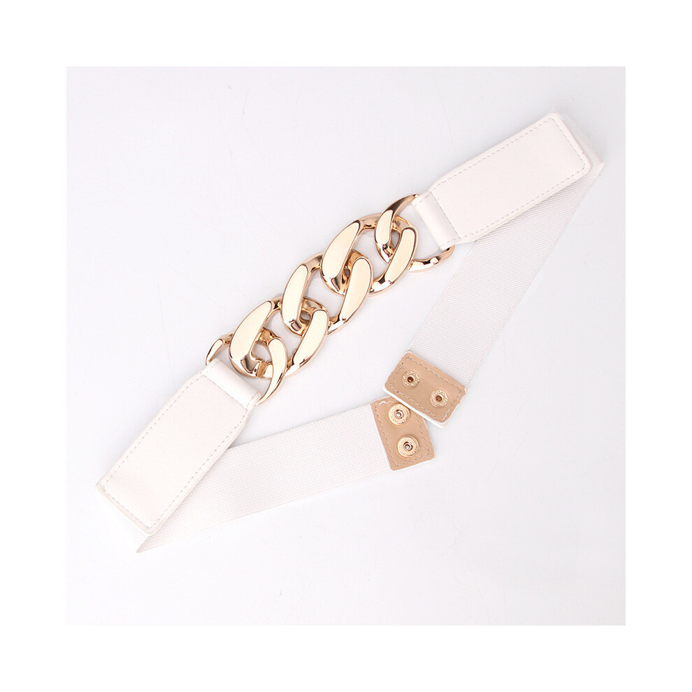 (GoldWhite)Chaîne épaisse métal exagérée femme élastique ceinture vêtement décoration