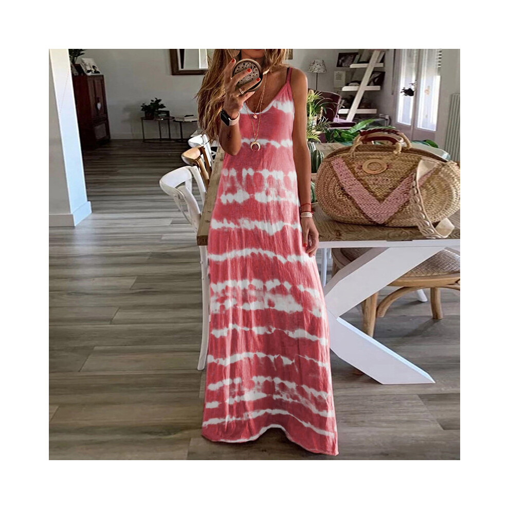 (Claret,XXL)Robe longue maxi décontractée été femme imprimé plage sans manches robes soleil