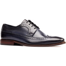 (Blue, 6 (Adults')) Base London Havisham Leather Men's Navy Derby Shoes