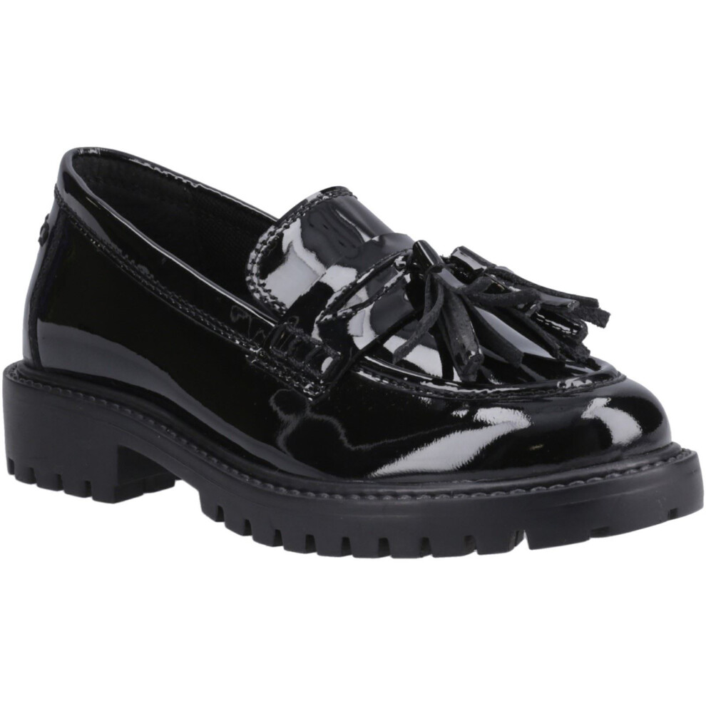 (Black, 3 (Adults')) Hush Puppies Abigail Patent Senior Leather Girls's Black Loafers