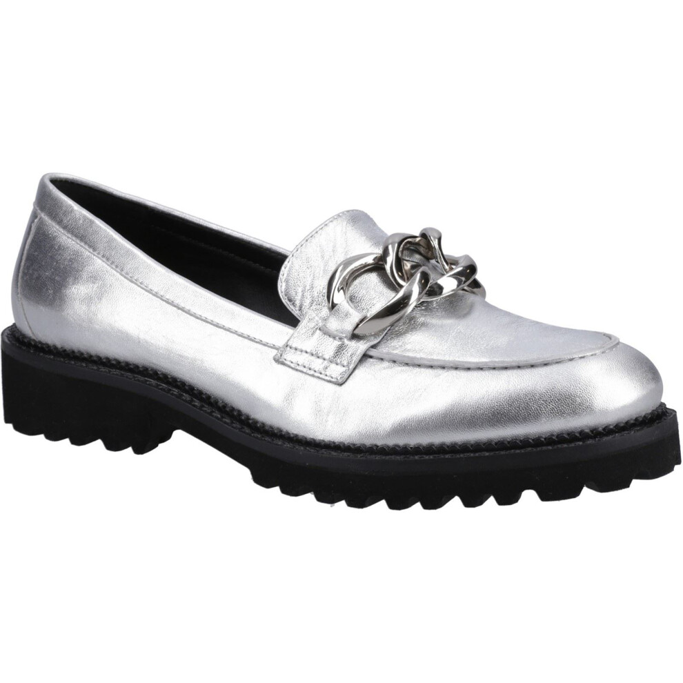 (Silver, 7 (Adults')) Hush Puppies Gianna Leather Women's Silver Loafers