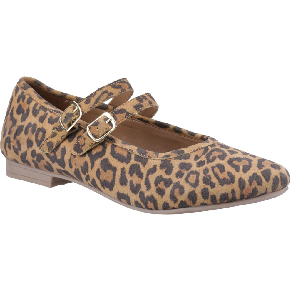 (Brown, 6 (Adults')) Hush Puppies Nancy Mary Jane Leather Women's Leopard Flats