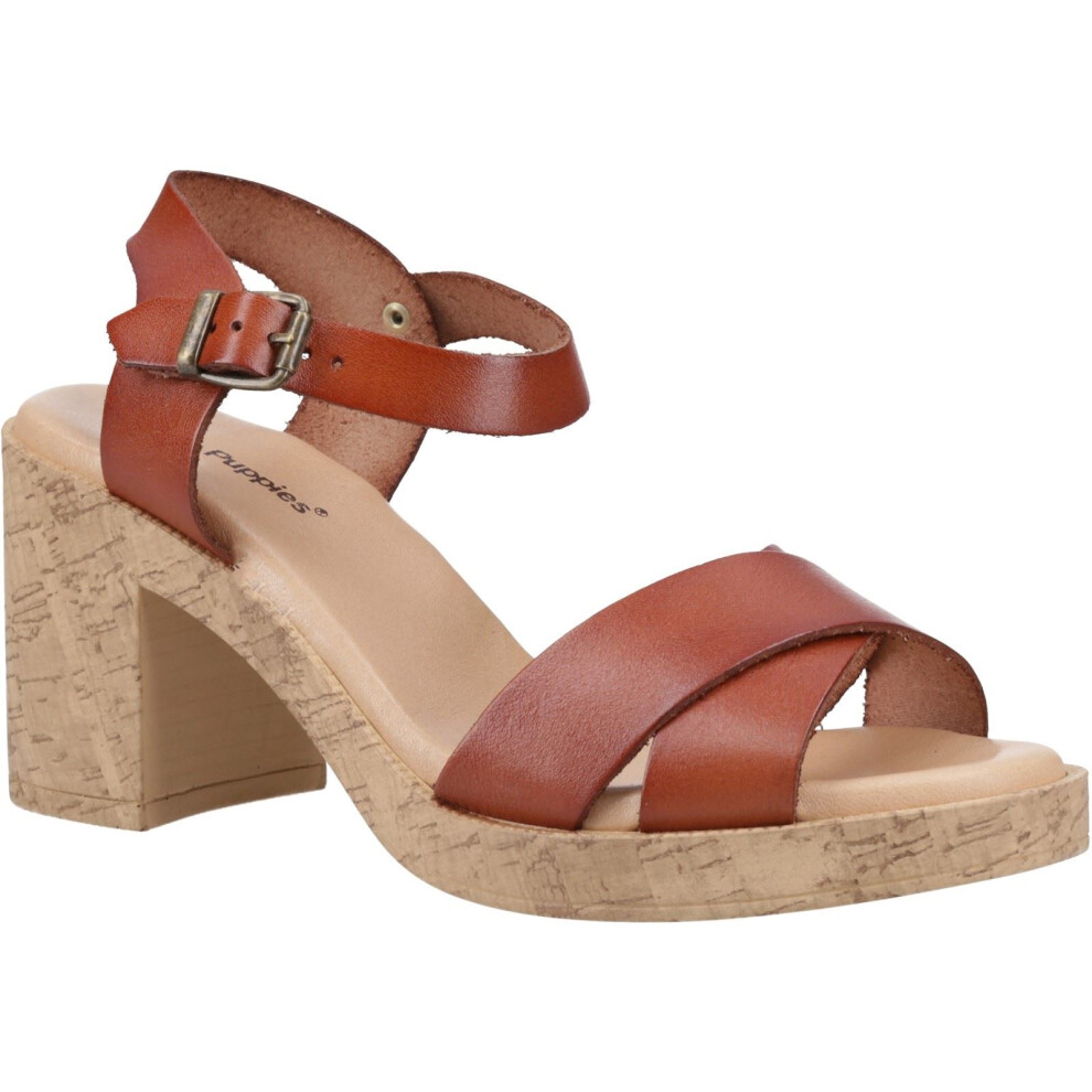 (Brown, 8 (Adults')) Hush Puppies Georgia Cork Leather Women's Tan Sandals