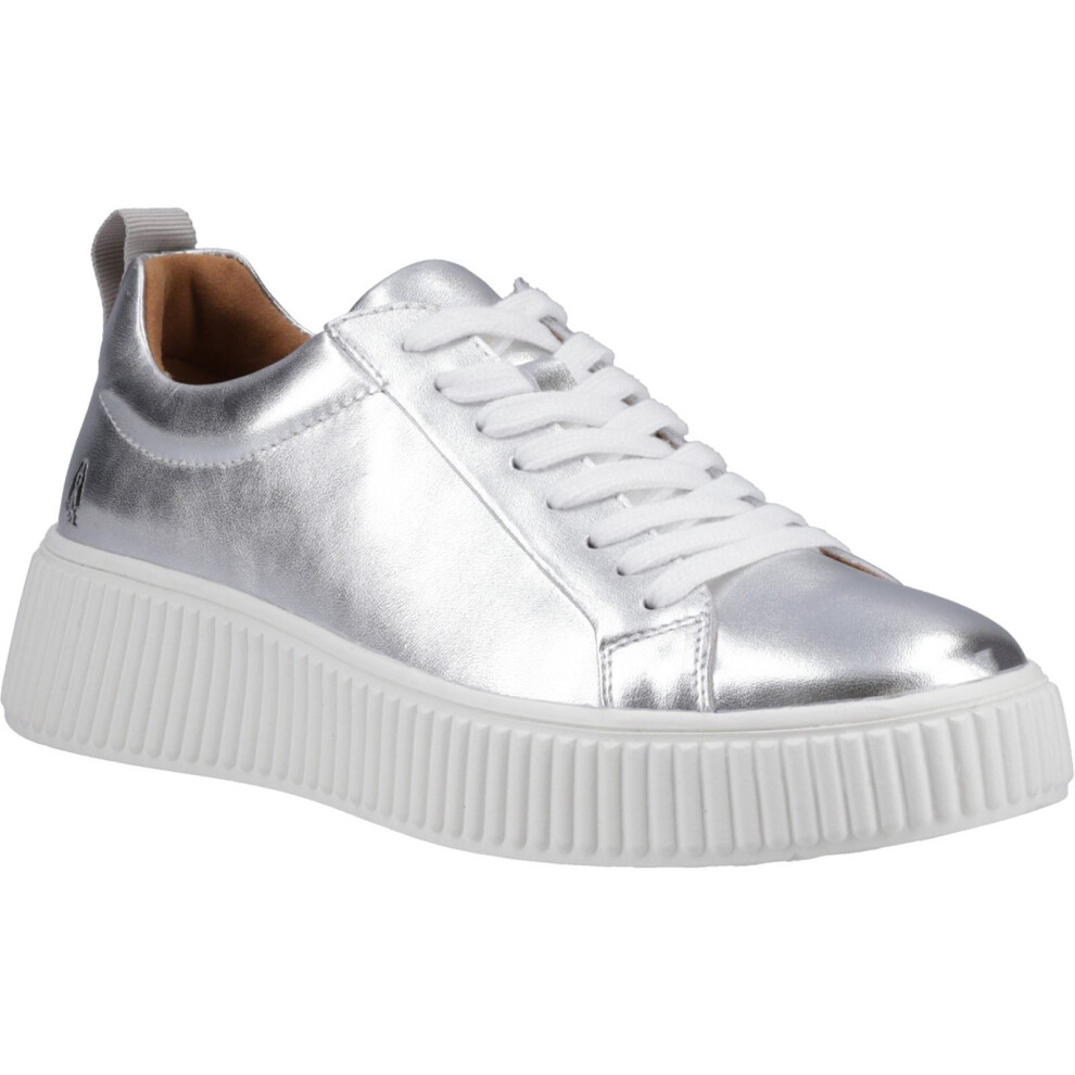 (Silver, 3 (Adults')) Hush Puppies Harlow Leather Women's Silver Trainers