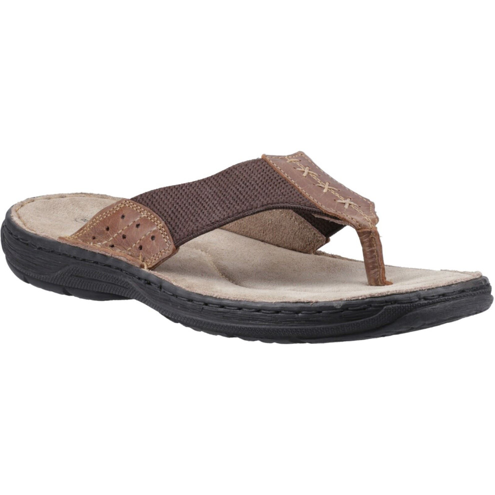 (Brown, 6 (Adults')) Hush Puppies Alan Toepost Leather Men's Tan Flip Flops