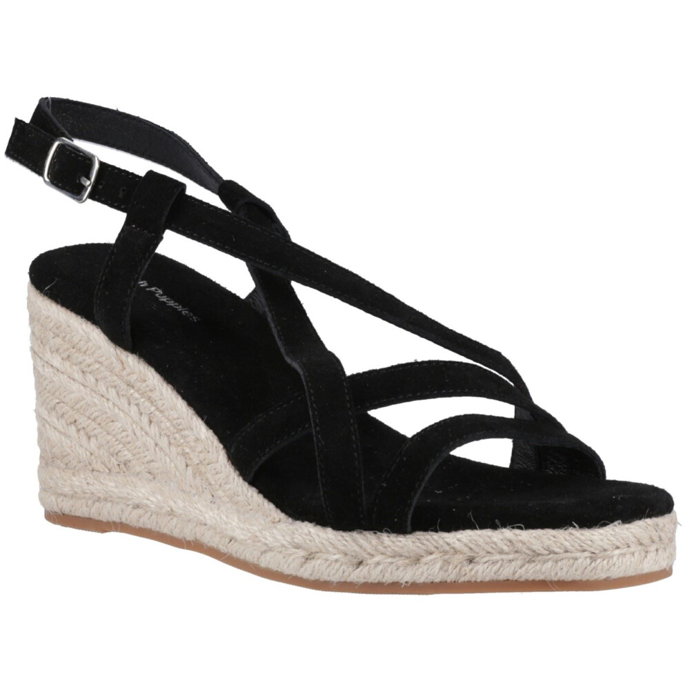 (Black, 8 (Adults')) Hush Puppies Jenny Espadrille Wedge Suede Women's Black Wedges