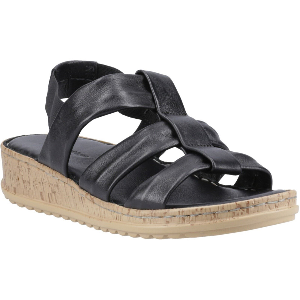 (Black, 8 (Adults')) Hush Puppies Eden Wide Fit Leather Women's Black Sandals