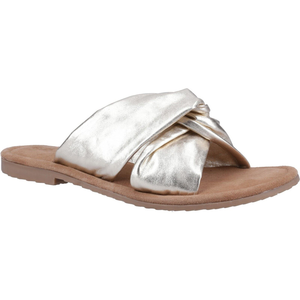 (Gold, 7 (Adults')) Hush Puppies Amy Wide Fit Leather Women's Gold Sandals