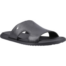 (Black, 9 (Adults')) Hush Puppies Callum Slide Leather Men's Black Sandals
