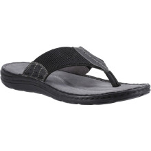 (Black, 9 (Adults')) Hush Puppies Alan Toepost Leather Men's Black Flip Flops