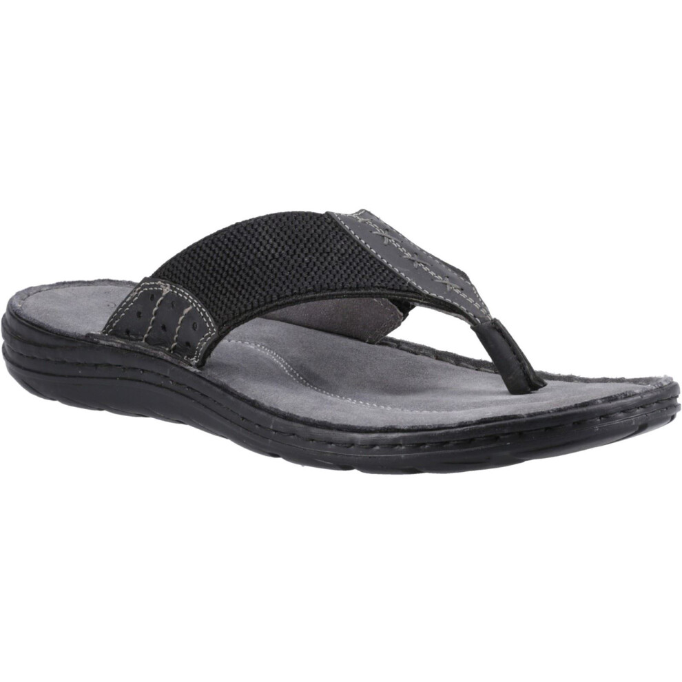 (Black, 11 (Adults')) Hush Puppies Alan Toepost Leather Men's Black Flip Flops