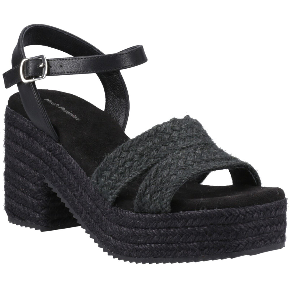 (Black, 7 (Adults')) Hush Puppies Jamelia Espadrille Heel Textile Women's Black Sandals