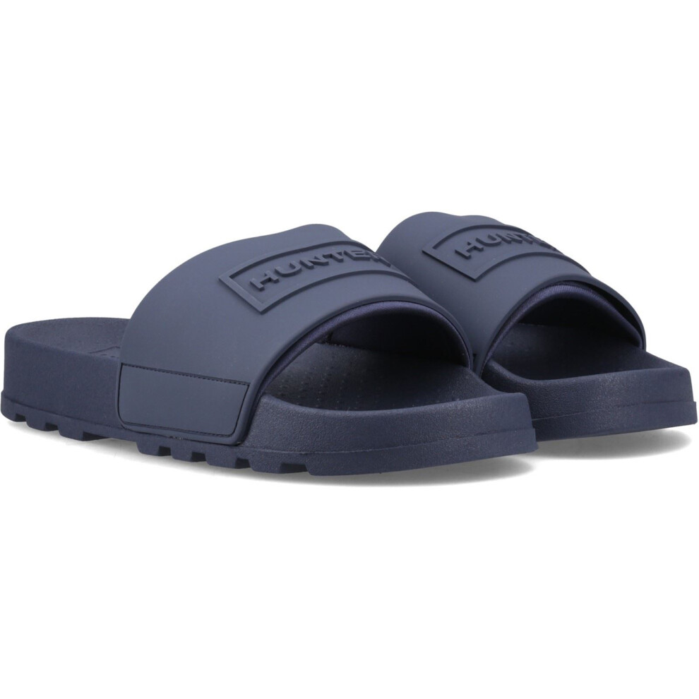 (Blue, 11 (Adults')) Hunter Core Embossed Slider Polyester Hunter Navy Slides