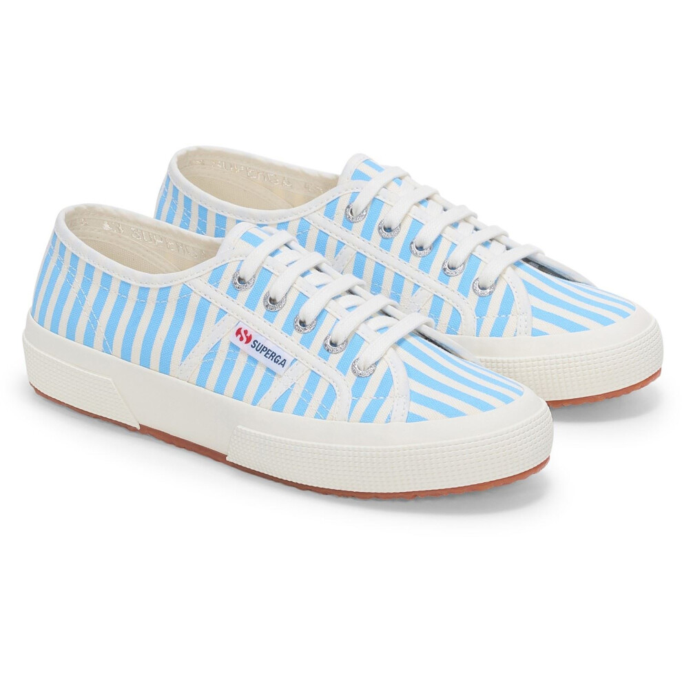 (Blue, 8 (Adults')) Superga 2750 Stripes Print Cotton Women's Off White/Azure Trainers