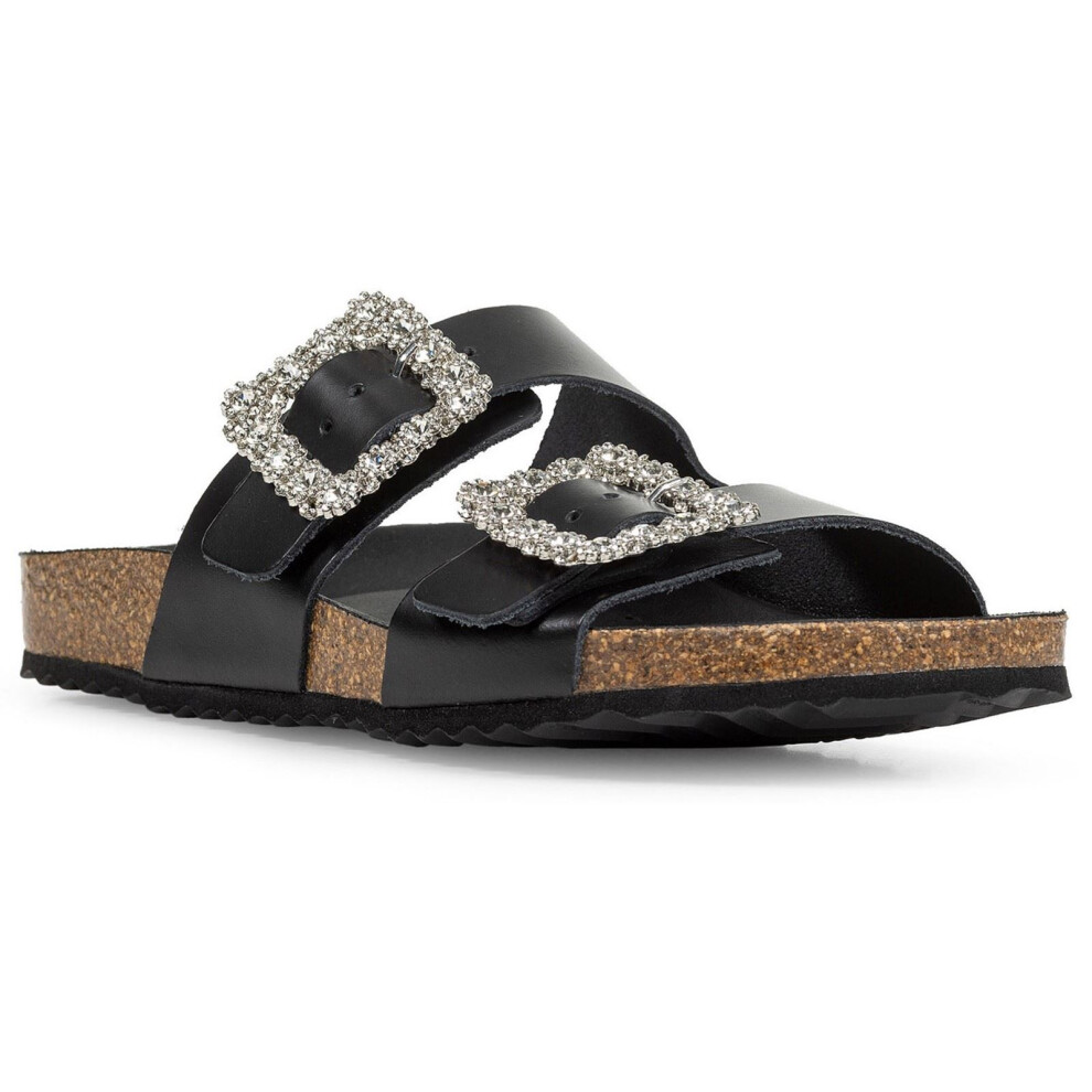 Geox (Black, 4 (Adults')) D Brionia R Leather Women's Black Sandals