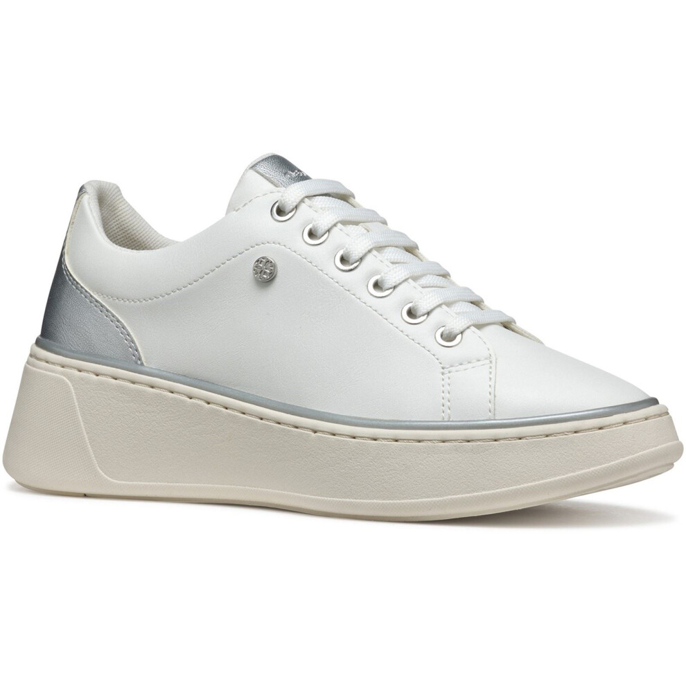 (White, 7.5 (Adults')) Geox D SUNNETTY Synthetic Polyurethane Women's White/Silver Trainers