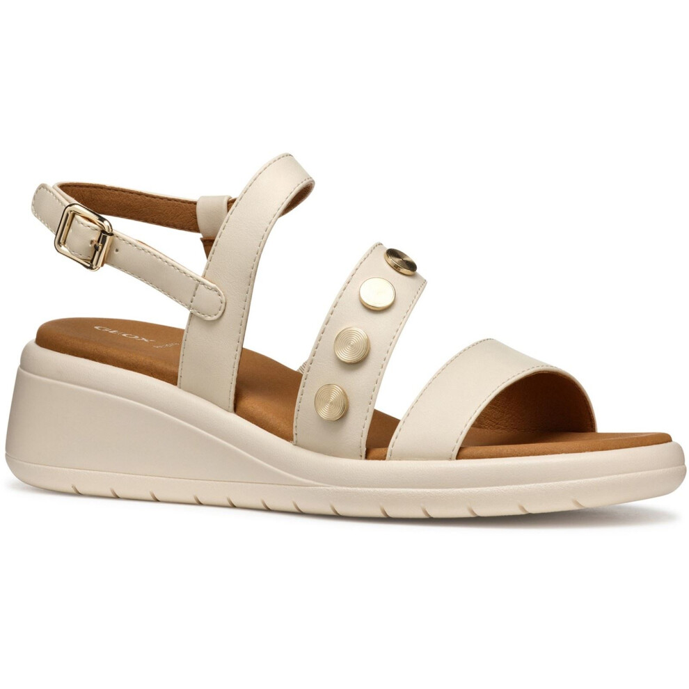 Geox (White, 7 (Adults')) D Meliconia Synthetic Polyurethane Women's Papyrus Wedges