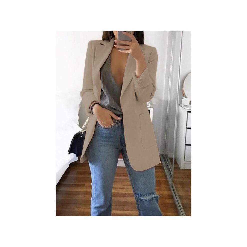 (khaki,S)Women Lapel Loose Turndowncollar Long Sleeve Casual Blazer Outwear Women-image-OPC-PHDKDGT-NEW