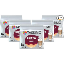 Tassimo Costa Latte Coffee Pods x8 (Pack of 5, Total 40 Drinks)
