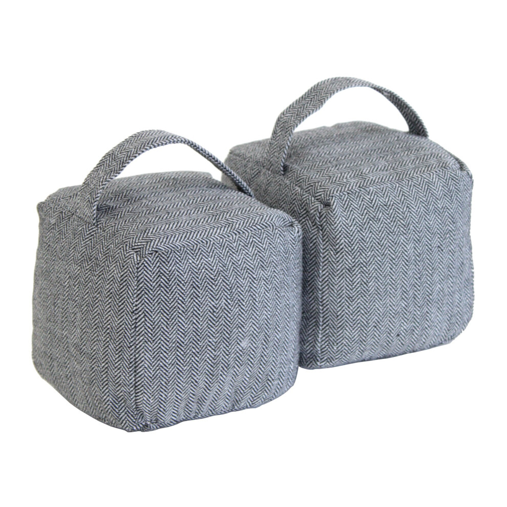 Oypla Pack of 2 Herringbone Fabric Heavy Weighted Cube Door Stops Stoppers with Handle