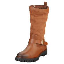 Tommy Hilfiger Hardware Material Mix Womens Biker Boots in Cognac - 3.5 UK