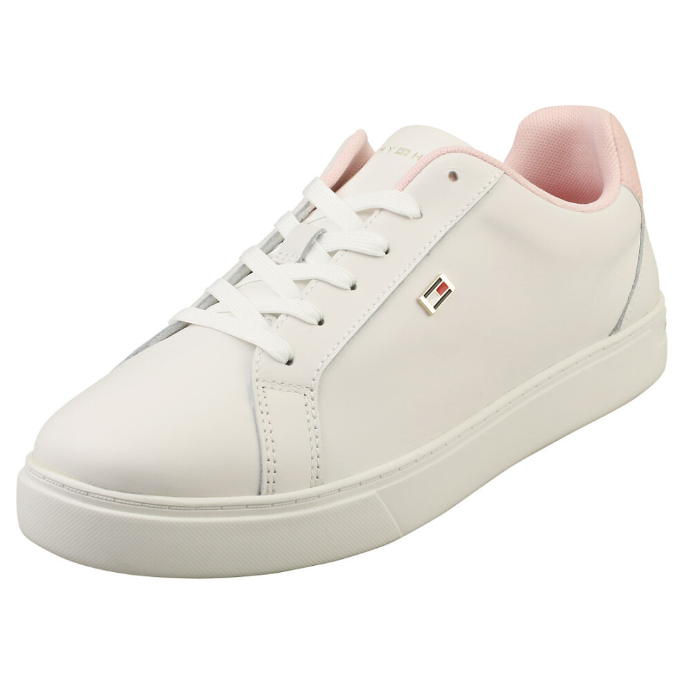 Tommy Hilfiger Flag Court Sneaker Womens Fashion Trainers in Ecru Whimsy Pink - 4 UK