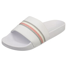 (6.5) Tommy Hilfiger Corporate Stripes Pool Womens Slide Sandals in White