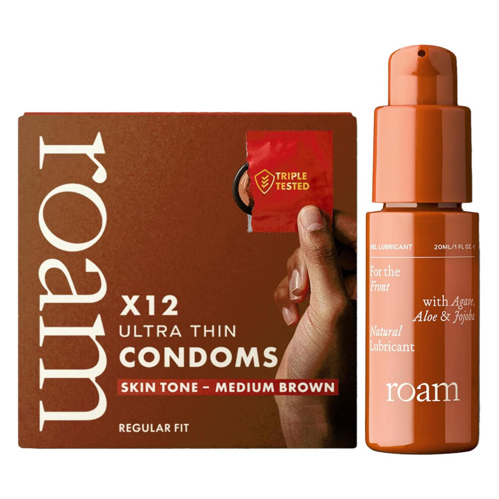 Roam Brown Medium Regular Fit Condom Pack Of 12 With Front Lubricant, 20Ml