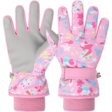 Ski Gloves for Children | Winter Ski Gloves Windproof Waterproof Warm | Thick PU Cold Weather | Outdoor Sports Snowboard Skiing for Boys and Girls-S