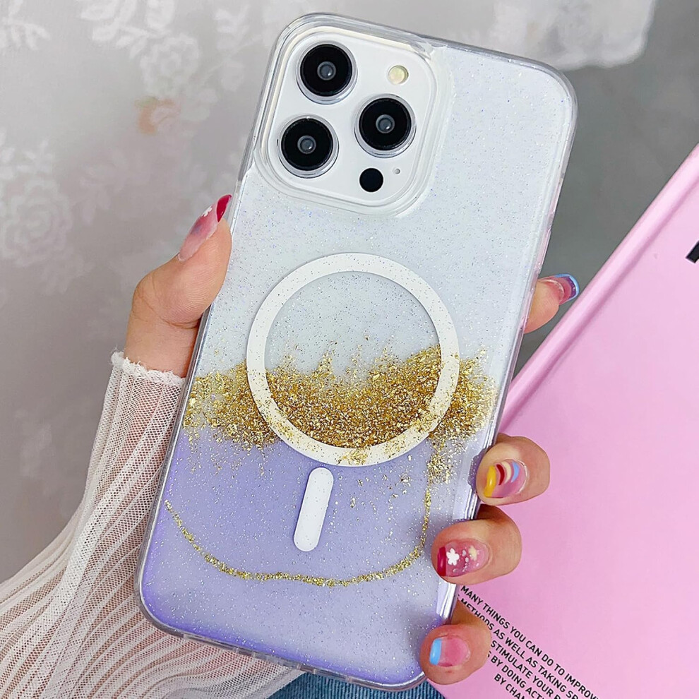 Magnetic Case Compatible With Iphone 15 Pro Wireless Charging Soft Tpu Glitter Sparkle Bling Bling Shockproof Cover For Iphone15 Pro6.1 Inch(Purple) Purple 7770198162011