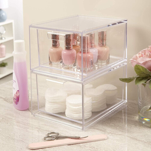 Stackable Cosmetic Organizer Drawers | Set of 2 Clear$ Stackable Kitchen and Bathroom Acrylic Drawer 1