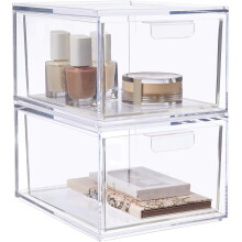 Stackable Cosmetic Organizer Drawers | Set of 2 Clear$ Stackable Kitchen and Bathroom Acrylic Drawer