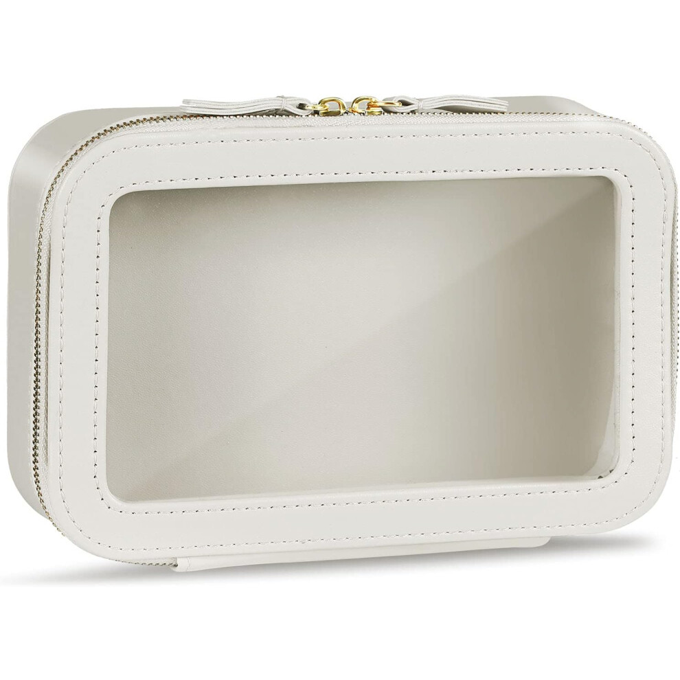 Tianfu Clear Makeup Bag Large Cosmetic Bag Pu Leather Cosmetic Organizer Portable Travel Toiletry Pouch Water-Resistant Toiletry