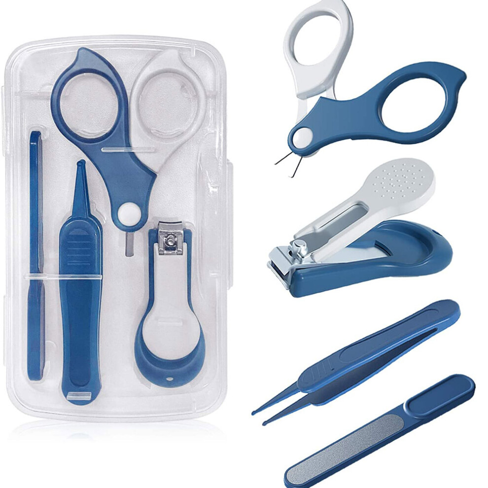 Baby Nail Kit, Baby Nail Care Set 4 In 1, Including Baby Nail Clippers, Nail Scissor, Nail File And Tweezers- Blue Tianfu