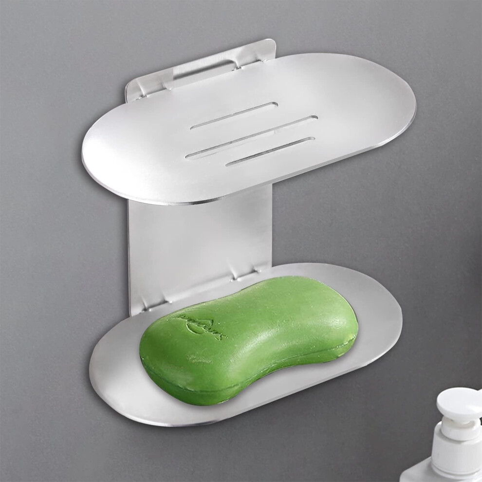 Double Layer Adhesive Soap Holder, Bath Soap Dish for Shower, 304 Stainless Steel Wall Mounted Bar Soap Holder for Bathroom Kitchen(Silver)-image-OPC-PHDKKWC-NEW