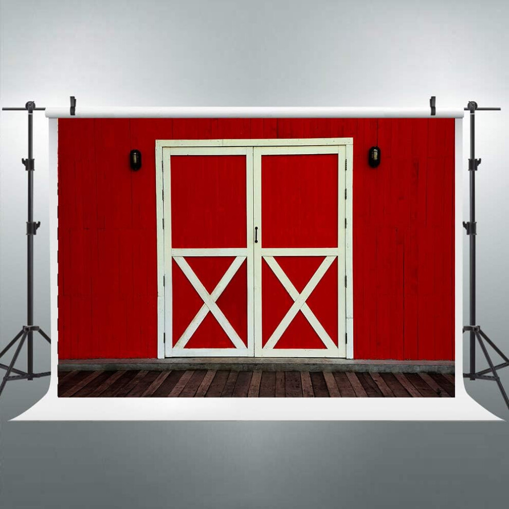 Barn Door Backdrop Rustic Farmhouse Western Wood Plank Wooden Fall Birthday Photography Background Newborn Baby Shower Decorations 7X5ft Red 7770198205299
