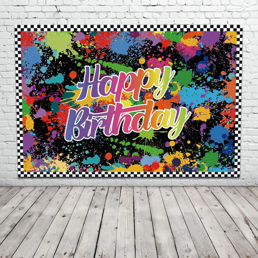 7X5ft Birthday Party Photography Backdrops Colorful Graffiti Splash Paint Background Happy Birthday Party Banner Decor For Kids Birthday Black/Light 7770198206258