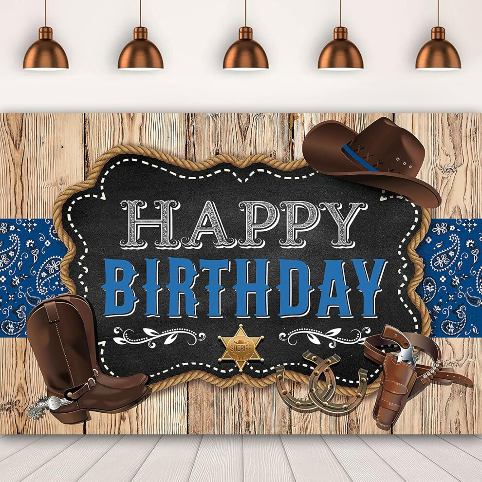7X5ft Western Cowboy Backdrop Happy Birthday Party Supplies Decorations Background ,Banner Wild West Decor Rustic Wooden House Barn Photography 7770198206432