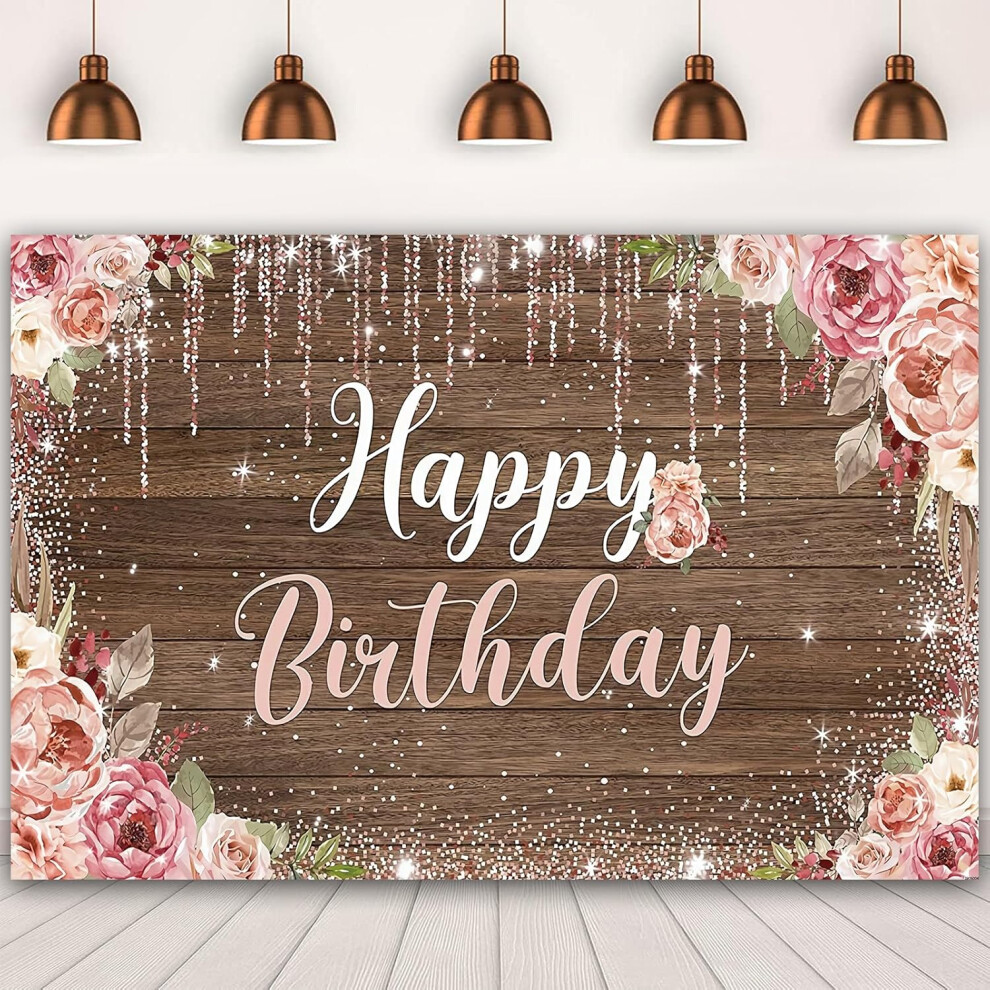 Happy Birthday Backdrop 7X5ft For Girl Flower Wood Plank Backgrounds Event Birthday Party Decorations Supplies Photographic Pink 7770198206463